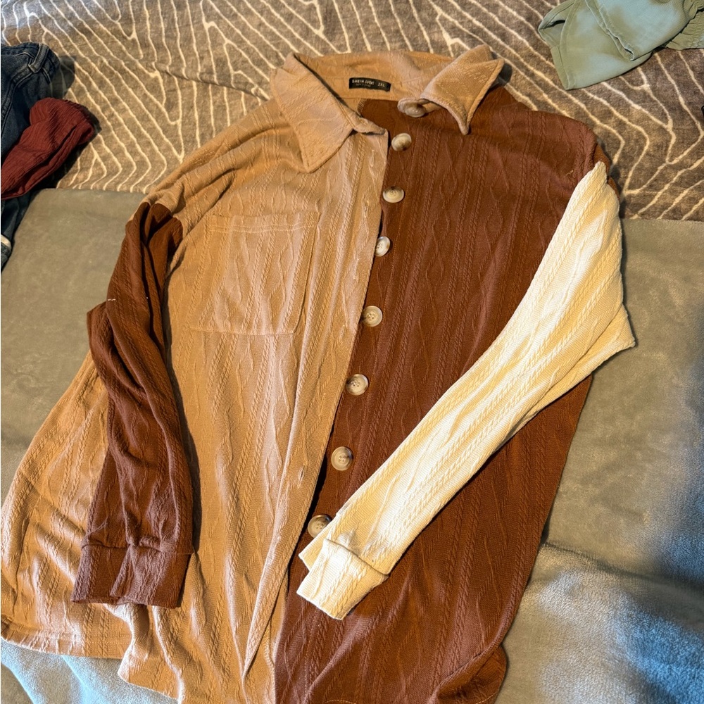 SHEIN Brown and Cream Colorblock Sweater